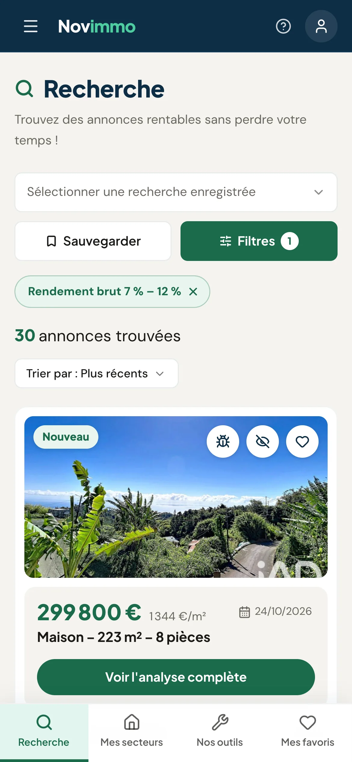 Moteur de recherche Novimmo sur téléphone