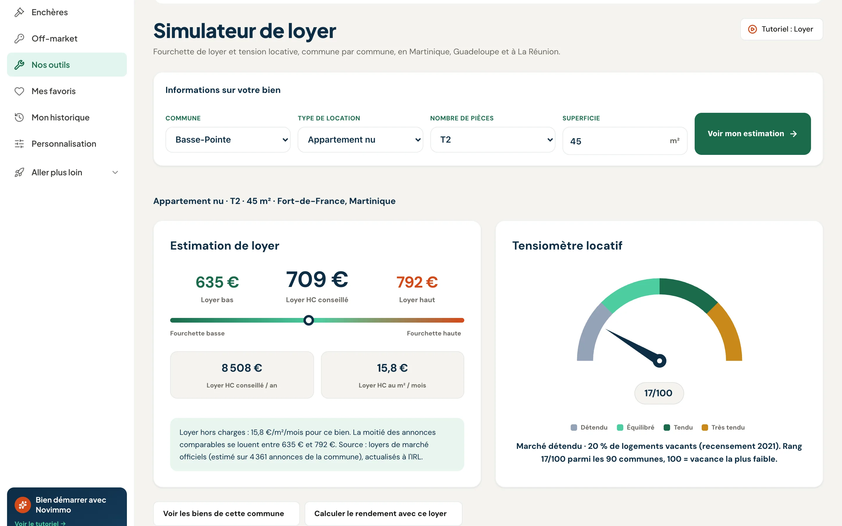 Simulateur de loyer : fourchette et tension locative